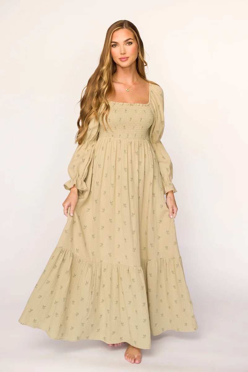 Emerson Gauze Maxi Dress in Thyme - Bump Friendly | Worth Collective
