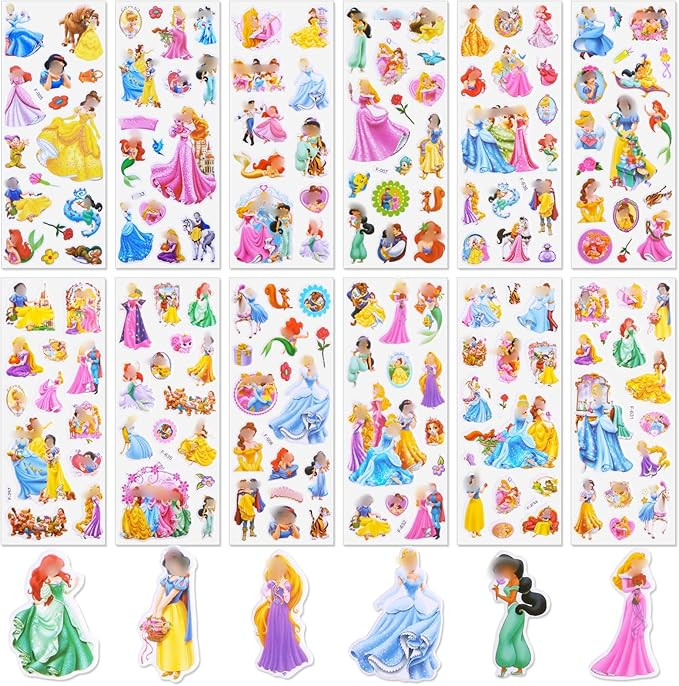 Princess Stickers, Princess Stickers for Kids Children, Anime 3D Puffy Stickers for Girls, Cartoo... | Amazon (UK)
