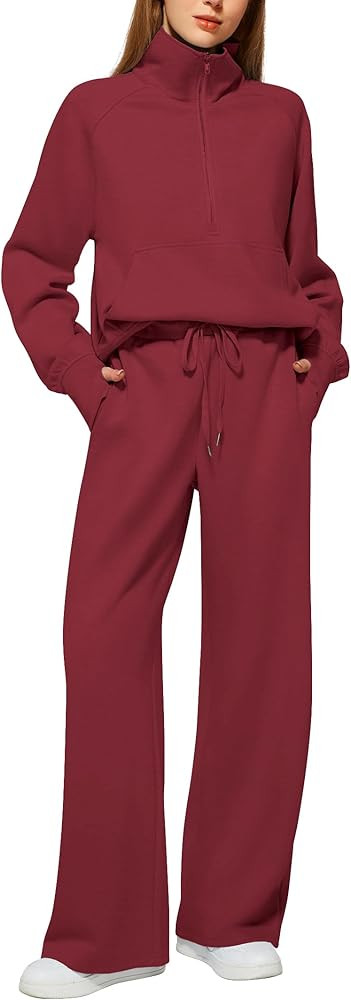 Casly Lamiit Women's 2 Piece Outfits Lounge Set 2025 Oversized Half Zip Sweatshirt Wide Leg Sweat... | Amazon (US)