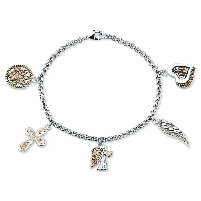 Believe by Brilliance Rose Gold Two-Tone Stainless Steel Charm Bracelet, 7.5" - Walmart.com | Walmart (US)