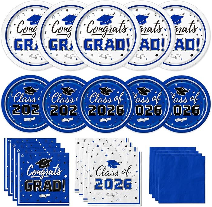 Graduation Party Supplies Kit Serves 50 - Graduation Party Blue Class of 2026 Tableware Disposabl... | Amazon (US)