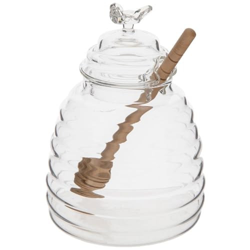 Hobby Lobby Glass Honey Jar with Wooden Dipper, 16 Oz, Striped Pattern, Clear | Amazon (US)