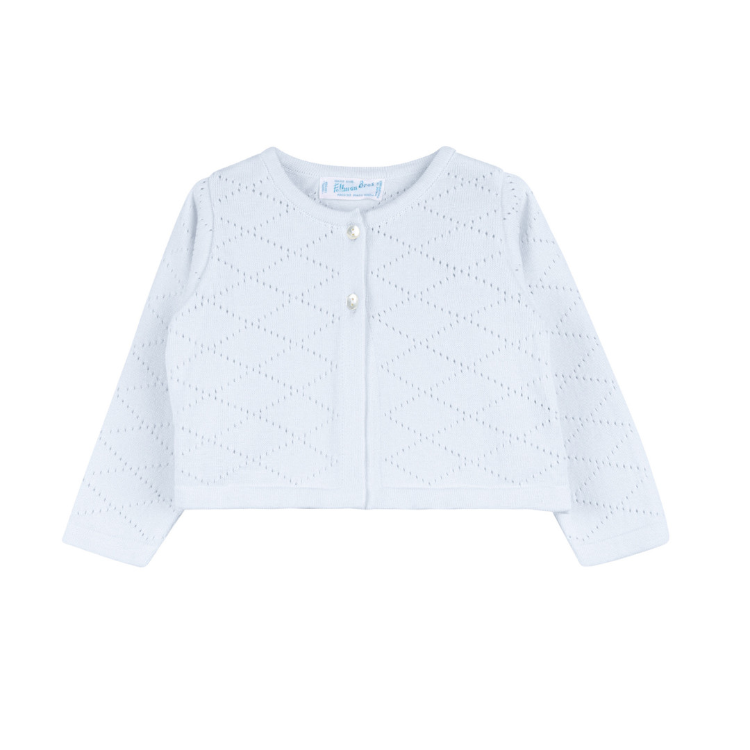 Girls Diamond Pointelle Cropped Cardigan Blue or Ivory | Feltman Brothers