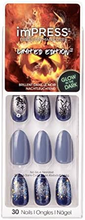 Kiss imPress Press-On Manicure Grey and Black Nails (Spider Web Design) Almond Shape Halloween Li... | Amazon (US)