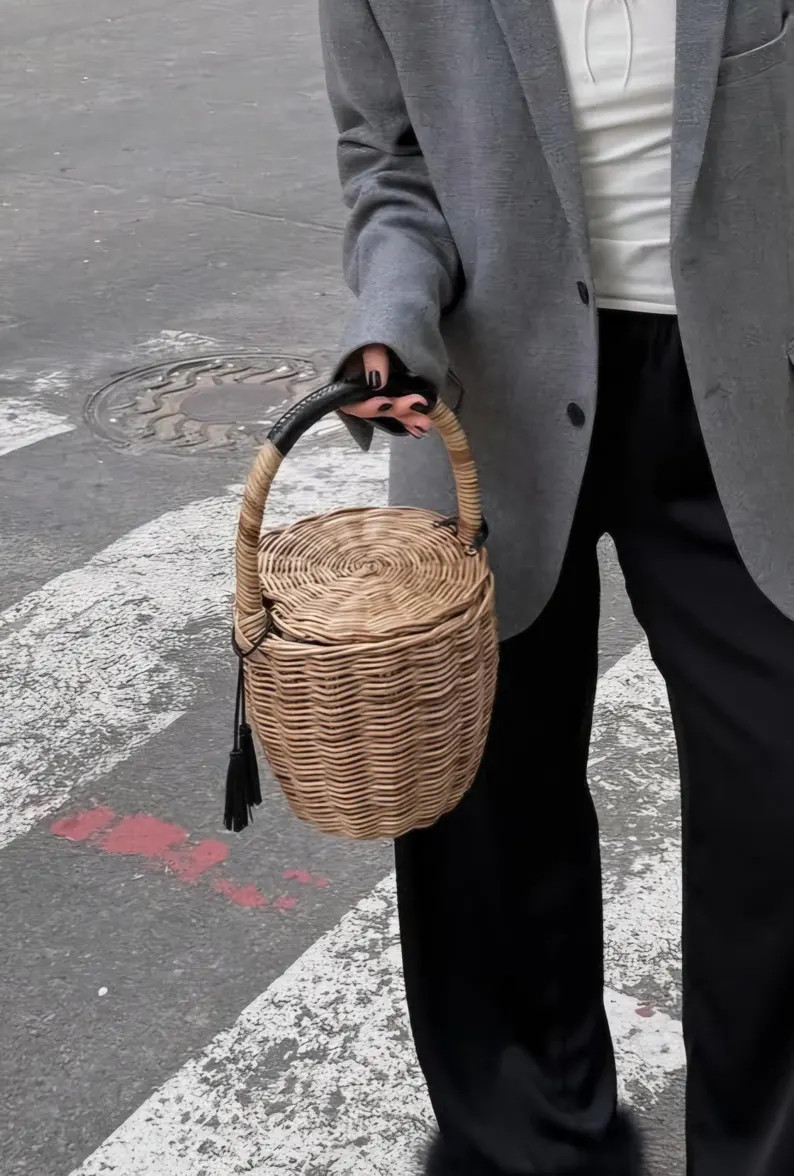 Wicker Bag Woven Bucket French Basket Bag Beach Straw Bag Picnic Purse - Etsy | Etsy (Global)