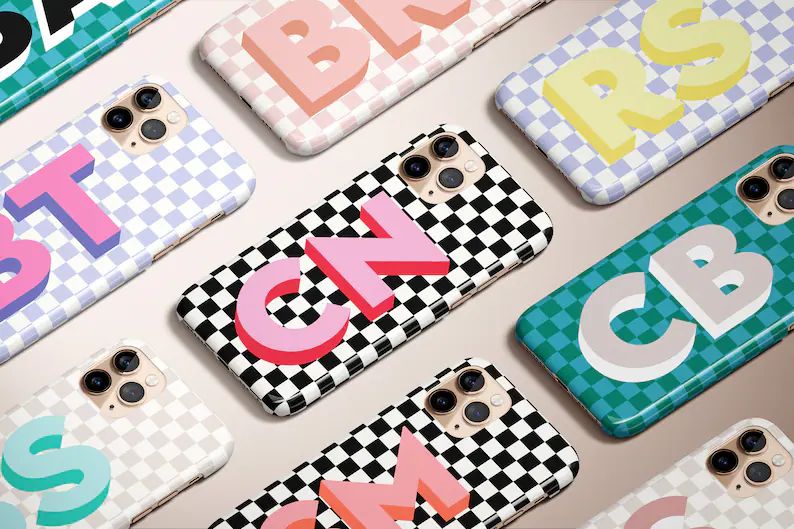 Checkerboard Large Initial iPhone Case iPhone 12 Case Custom iPhone 13 Pro Case iPhone 11 Case iP... | Etsy (US)