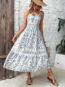 SHEIN VCAY Women Fashionable Printed Casual Holiday Matching Sleeveless Dress | SHEIN