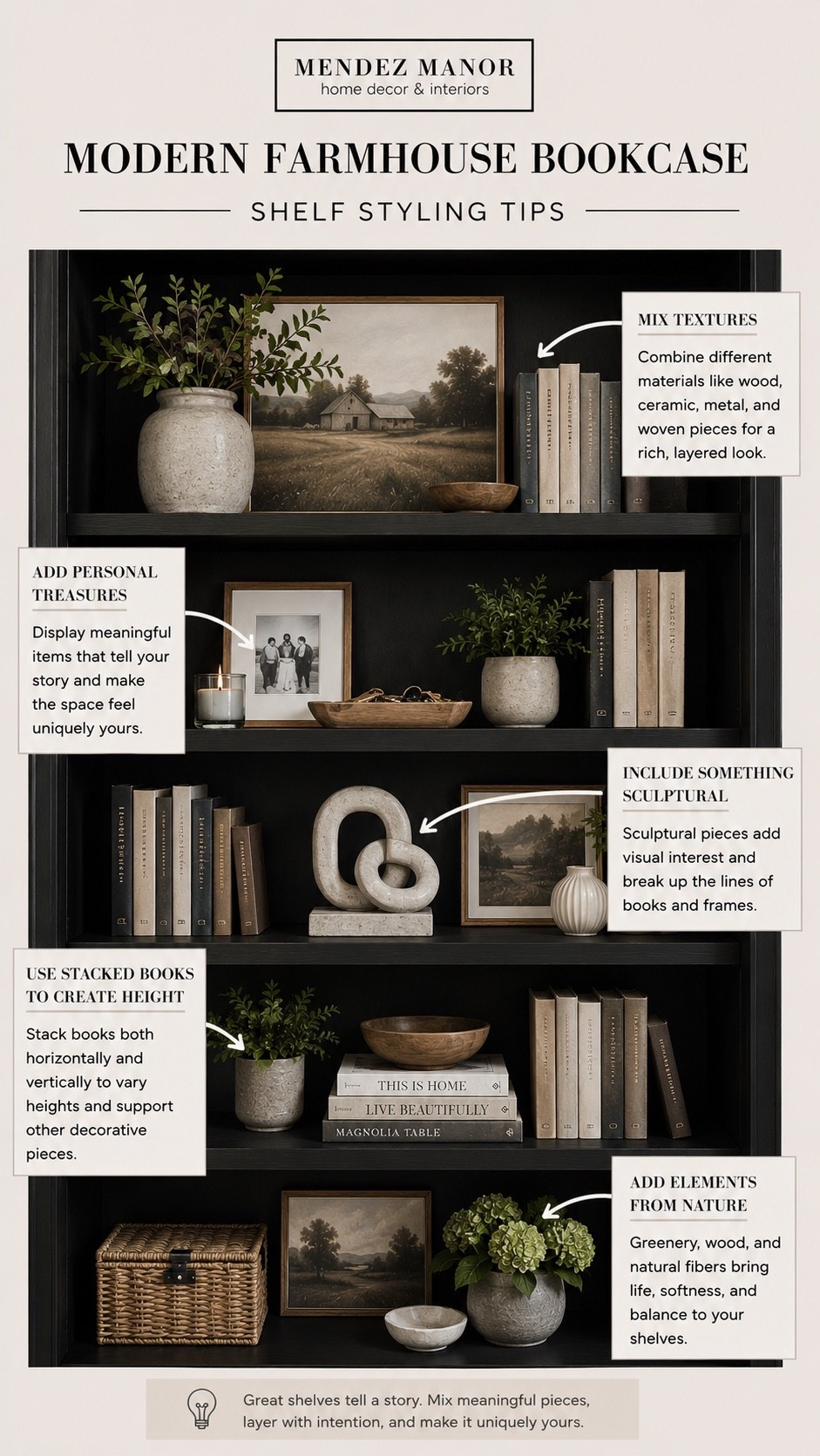 Modern Farmhouse shelf styling tips and ideas. Including art for layering, bookends, plants, vases, and more!

#LTKHome