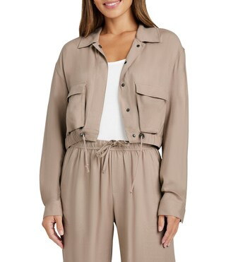 Breanne Chambray Point Collar Snap Front Jacket | Dillard's