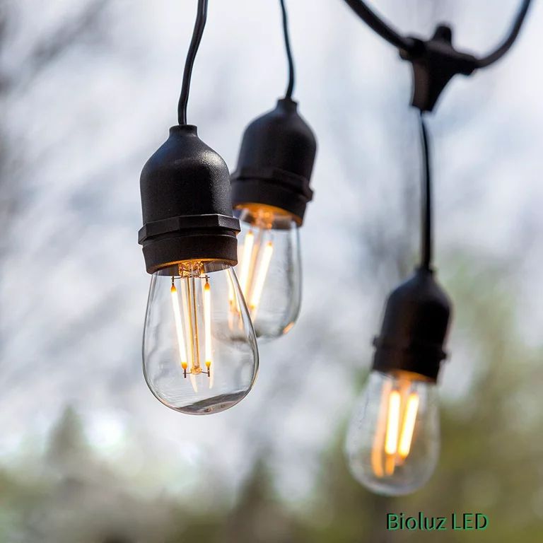 Bioluz LED 48' Outdoor String Lights for Patio Porch Bistro Deck and Garden, 15 Weatherproof Sock... | Walmart (US)