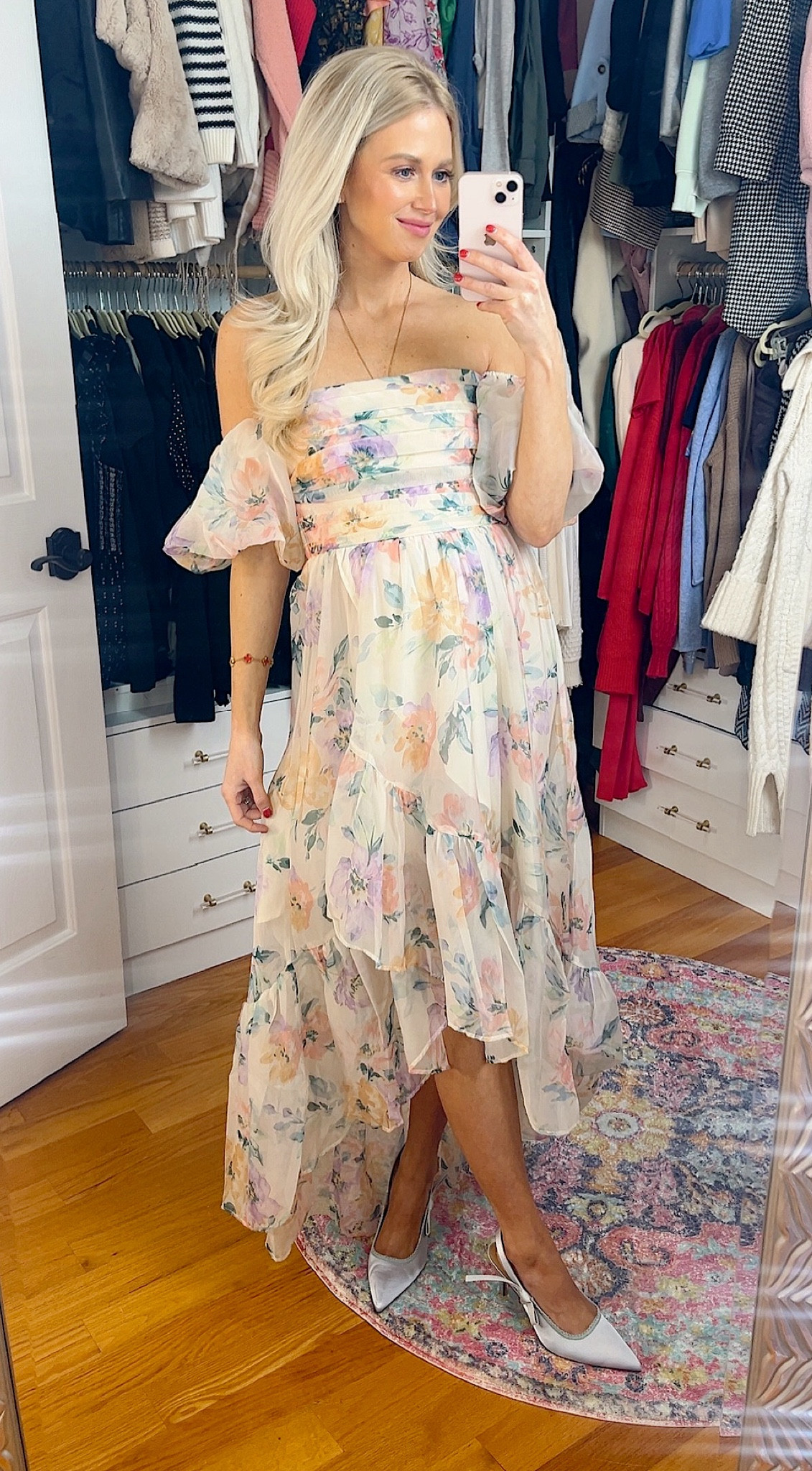 Spring Occassion dress - perfect for a bridal shower or baby shower. Non maternity but does fit the bump at 26 weeks. True to size 

#LTKFindsUnder100 #LTKBump #LTKParties