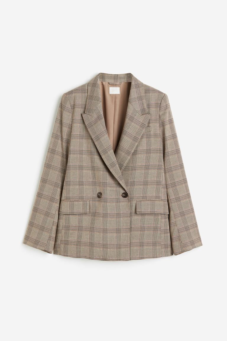 Double-breasted Jacket - Light beige/checked - Ladies | H&M US | H&M (US + CA)