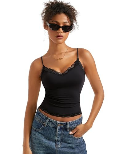 SUUKSESS Women Padded Lace Double Lined Tank Tops Sexy V Neck Summer Going Out Top | Amazon (US)