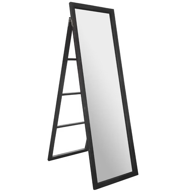 22"x70" Full Length Wood Ladder Standing Mirror with Easel Black - Gallery Solutions | Target