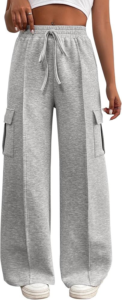 BTFBM Women's Running Sweatpants Fall Baggy Wide Leg Lounge Pants Casual Workout Joggers Pants wi... | Amazon (US)