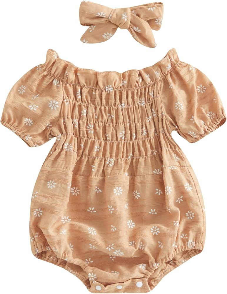 Kupretty Newborn Infant Baby Girl Summer Clothes Vintage Floral Romper Square Neck Short Sleeve B... | Amazon (US)