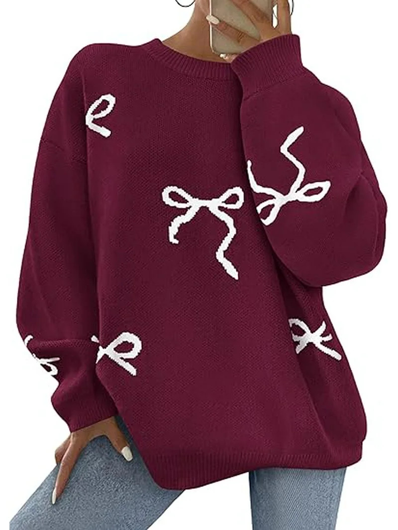 PRETTYGARDEN Fall Long Sleeve Pullover Sweaters for Women Trendy Crewneck Casual Cute Bow Chunky ... | Walmart (US)