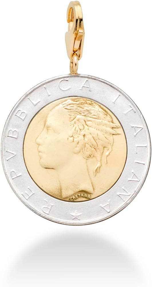 Miabella 18K Gold over Sterling Silver Genuine Italian 500-Lira Coin Medallion Charm Pendant for ... | Amazon (US)