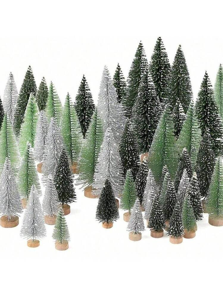24pcs Mini Christmas Tree Desk Top Decor Mini House Light House Decorations For Home DIY Xmas Tre... | SHEIN
