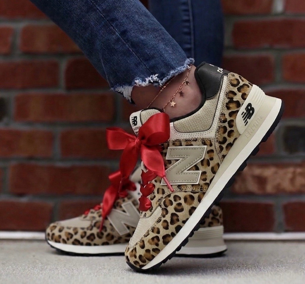 New balance leopard  print sneakers runs true to size. Changed the laces for $10