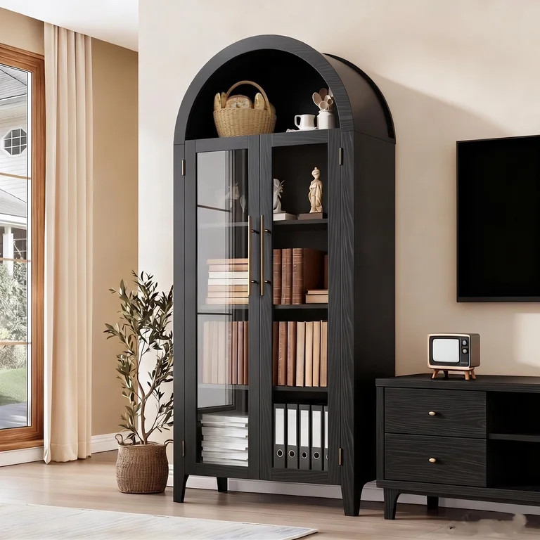 Memoryfield Farmhouse 5 Tier Bookcase Display Shelf, with Adjustable Shelf and 2 Large Glass Door... | Walmart (US)