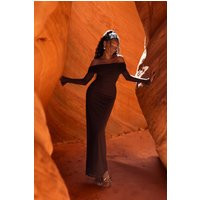 Josie Off Shoulder Mesh Maxi Dress - Dark Brown | MESHKI US