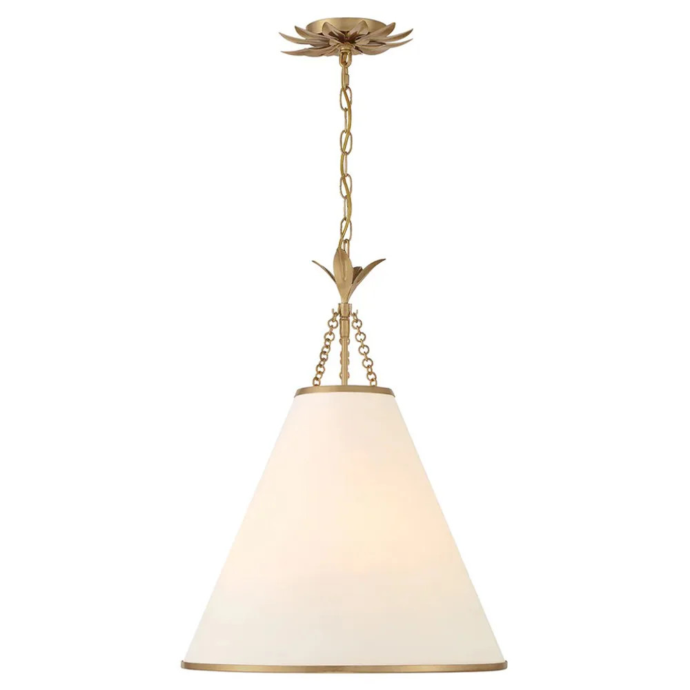 Liora Updated Traditional White Silk Shade Antique Gold Pendant | Kathy Kuo Home