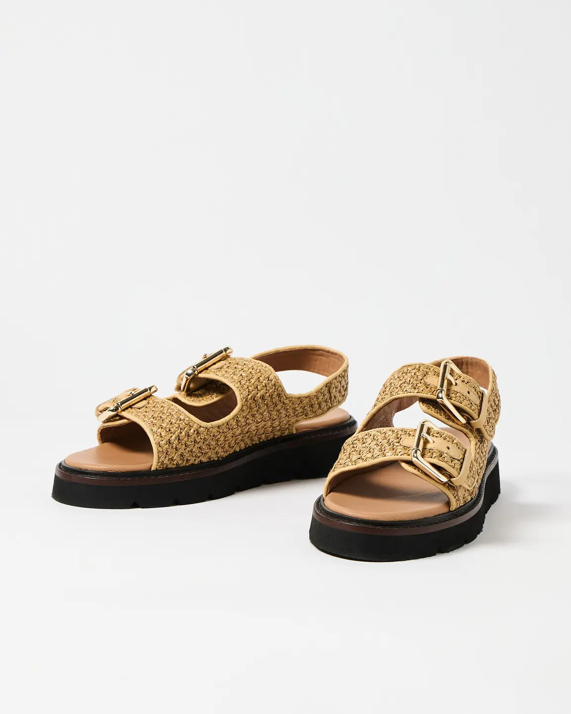 Brown Raffia Double Strap Chunky Sandals | Oliver Bonas | Oliver Bonas (Global)