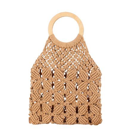 Summer Beach Cotton Rope Bag Natural Chic Hollow Woven Bag Round Top-handle Handbag Fashion Clutch B | Walmart (US)