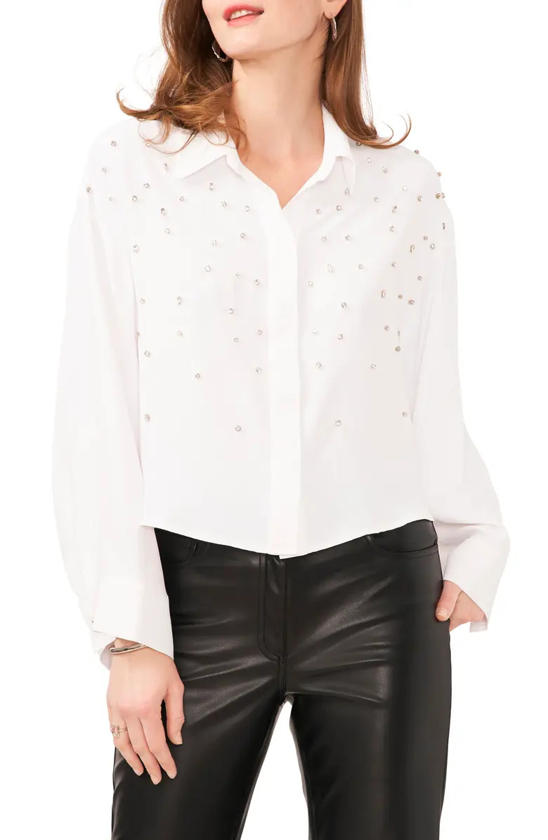Vince Camuto Crystal Embellished Crepe Button-Up Shirt | Nordstrom | Nordstrom