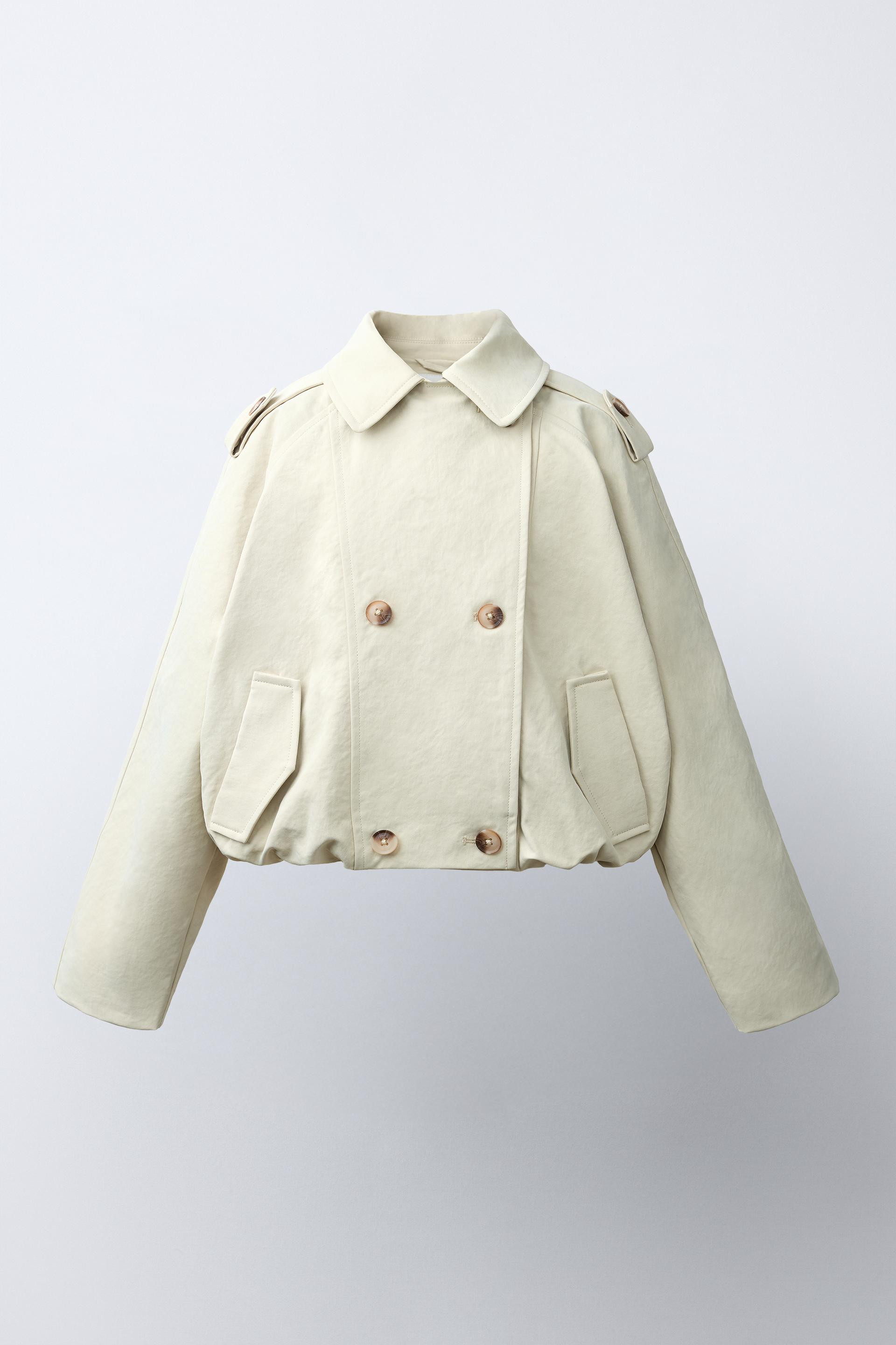 Zara - Cropped Elastic Hem Trench Coat - Mid-Ecru - 9-10 Years (55,1 Inches) - Kids | Zara US