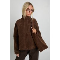 Womens Faux Suede Bomber Jacket - Brown - 12 | boohoo (US & Canada)