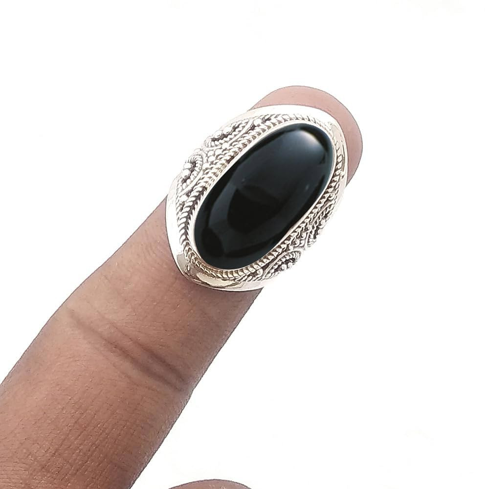 925 Sterling Silver Ring For Womens Black Onyx Ring Sterling Silver Dainty Ring Black Gemstone Ri... | Amazon (US)
