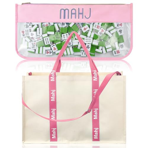Sunnymove 2 Pcs Embroidered Mahjong Canvas Tote Bags Large Empty Mah-jong Tile Bag Mahjong Lover Accessories, Overnight Carryall (Stylish,Pink) | Amazon (US)