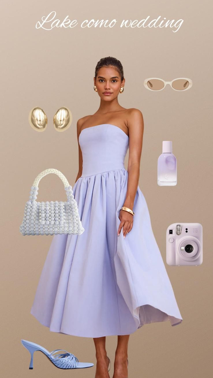 Lake Como Wedding Guest Outfit 💜

Pastel Blue Midi Dress, Strapless Occasion Dress, European Destination Wedding, Romantic Summer Outfit, Beaded Top Handle Bag, Blue Heeled Sandals, Gold Hoop Earrings, Neutral Sunglasses Style, Elegant Lake Como Guest Look

#LTKspring #LTKwedding #LTKsummer