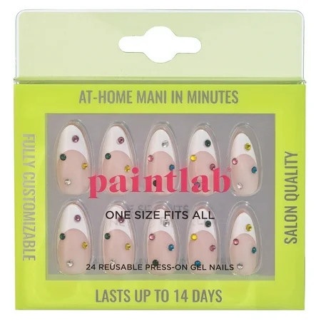 PaintLab Medium Almond Press on False Nails 3D, Bejeweled, White French Tip, 30 Count | Walmart (US)
