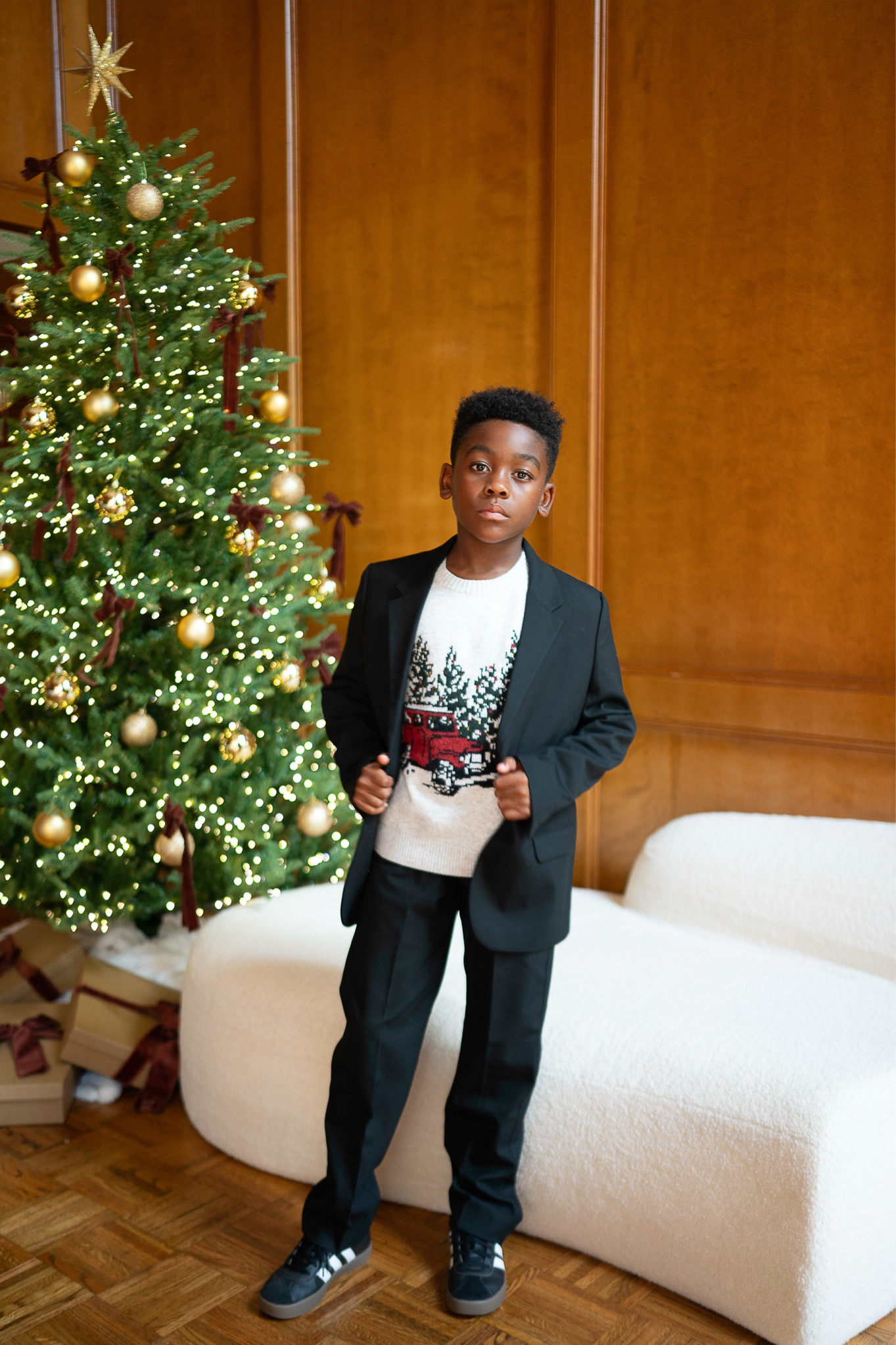 Boys Christmas sweater, blazer, black trousers, Adidas sneakers - Christmas holiday party outfit 

#LTKKids #LTKHoliday #LTKFamily