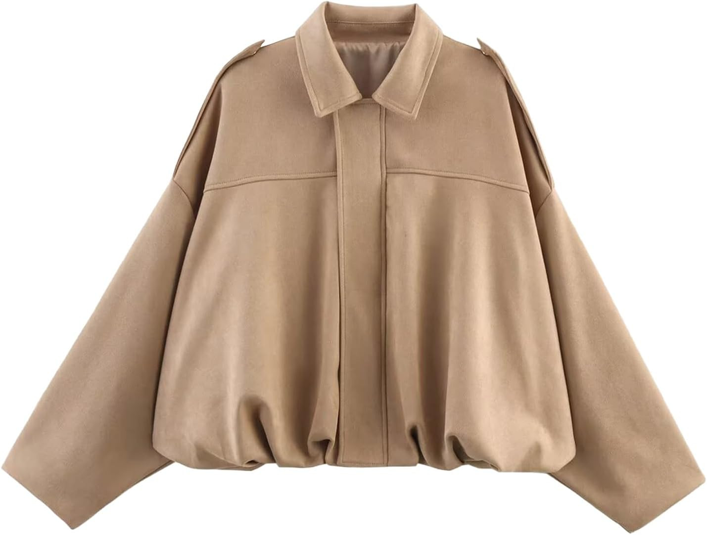 Womens Faux Suede Bomber Jacket Casual Lightweight Batwing Long Sleeve Oversized Coat Streetwear Outfits(Khaki,L) | Amazon (US)