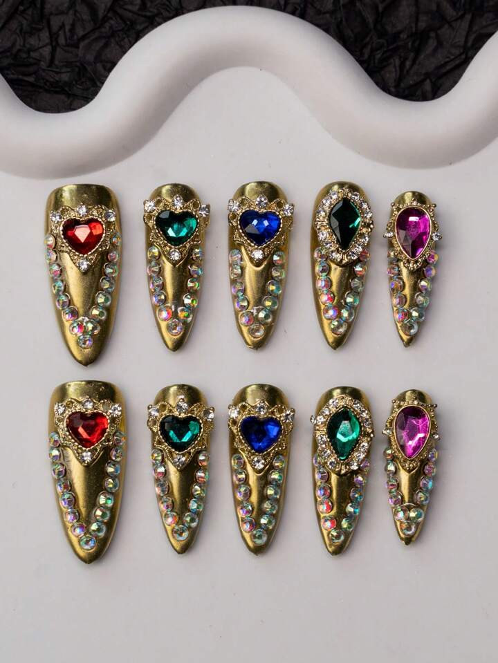 Almond-Shaped Type A Handmade Y2K Sexy Style Metallic Armor With Laser-Etched Diamond Design, Dec... | SHEIN