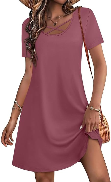 Summer Dresses for Women 2026 Casual Boho Maxi Criss Cross Shirt Dress Fashion Beach Vacation Clo... | Amazon (US)