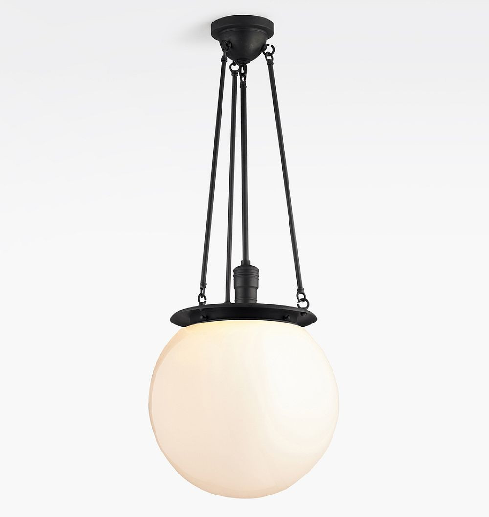 Hood Classic Pendant, Oil-Rubbed Bronze - 18"" Opal Globe Shade - 38"" Length | Rejuvenation