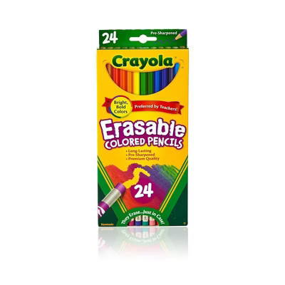 Crayola Erasable Colored Pencils 24ct: Multicolor, Presharpened, Non-Toxic, School Supplies for Kids, Includes Erasers | Target