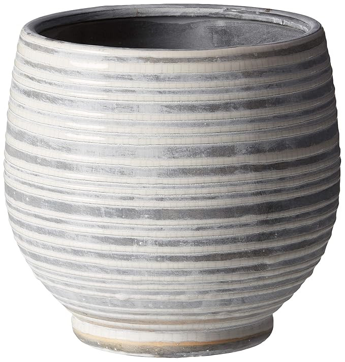 Creative Co-Op Grey & White Striped Stoneware Planter | Amazon (US)
