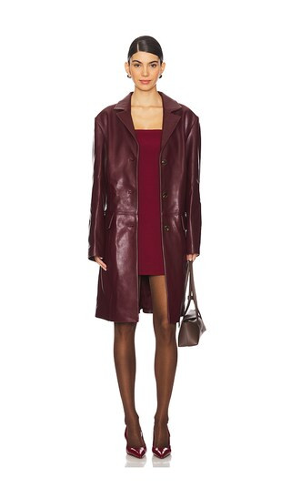 Dina Leather Blazer in Burgundy | Revolve Clothing (Global)