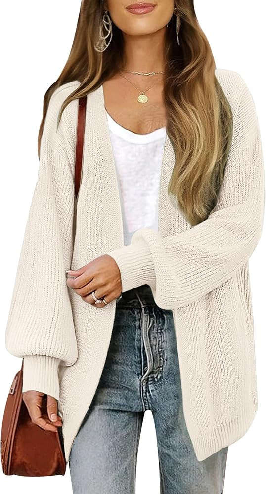 Womens Oversized Long Cardigan Sweater Fall 2025 Trendy Chunky Waffle Knit Open Front Dressy Card... | Amazon (US)