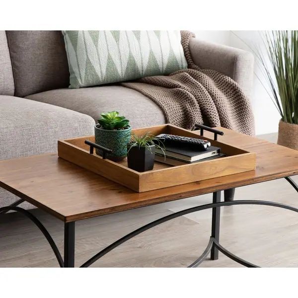 Kate and Laurel Lipton Square Decorative Wood Tray with Metal Handles - 16x16 | Bed Bath & Beyond