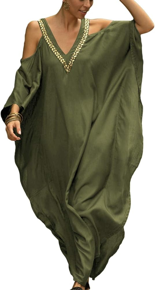 Bsubseach Turkish Cold Shoulder Kaftan Dresses Swimsuit Cover Up Maxi Dress | Amazon (US)