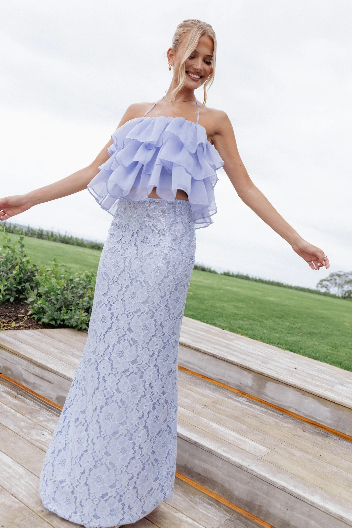Jennings Lace Maxi Skirt - Blue Sequin | Petal & Pup (US)