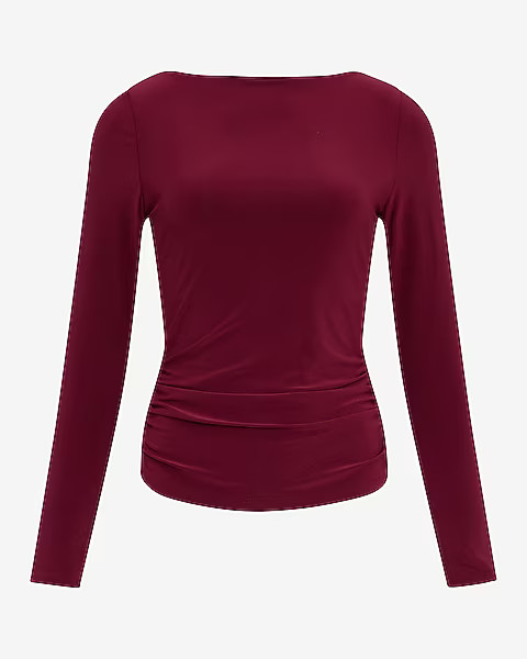Boat Neck Long Sleeve Ruched Tee | Express