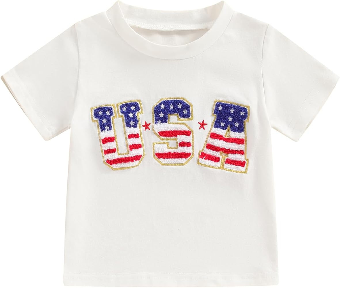 Toddler 4th of July Shirt for Boys Girls Flag Letter Embroidery Tops Toddler T-Shirt Baby Girl Cl... | Amazon (US)